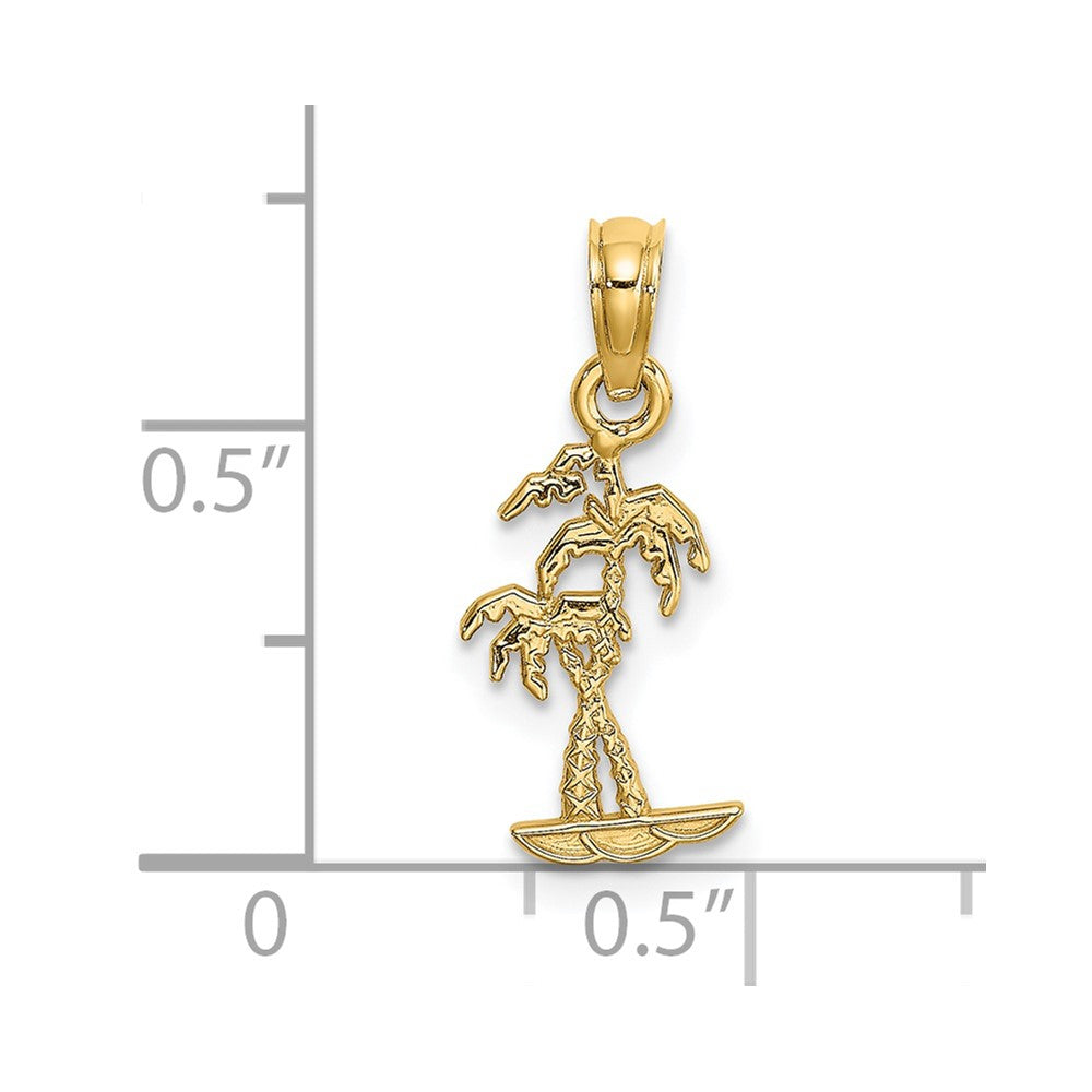 14K Gelbgold Texture Mini Doppelt Palme Trees Charm
