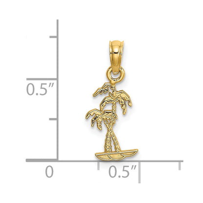 14K Gelbgold Texture Mini Doppelt Palme Trees Charm
