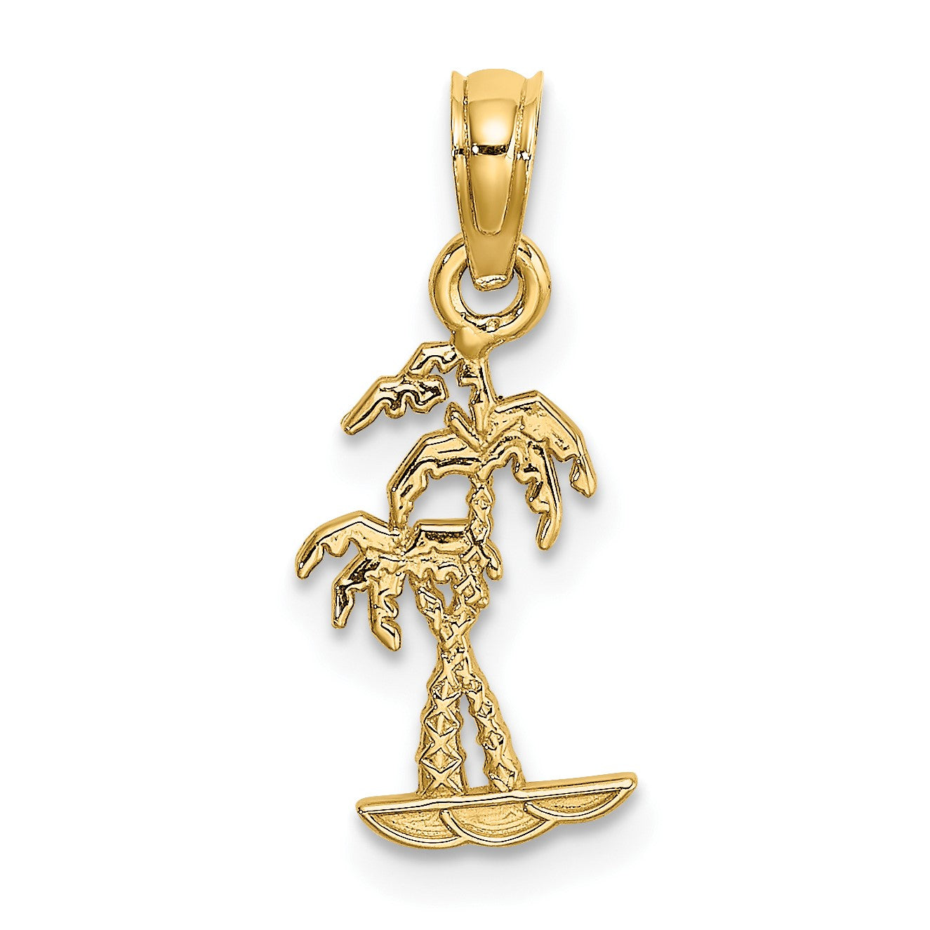 14K Gelbgold Texture Mini Doppelt Palme Trees Charm