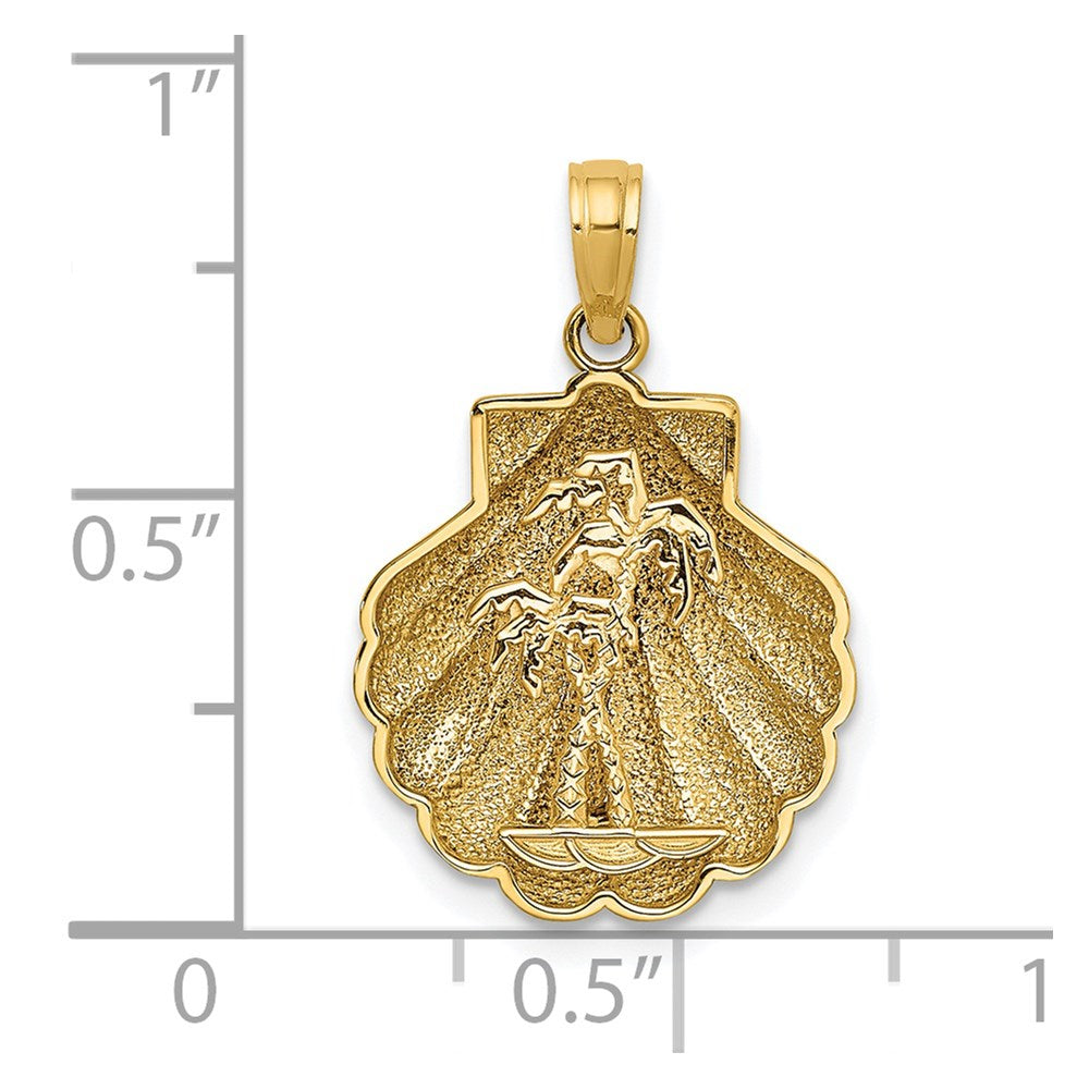 14K Gelbgold wendbarer Palmen-in-Muschel-Charm