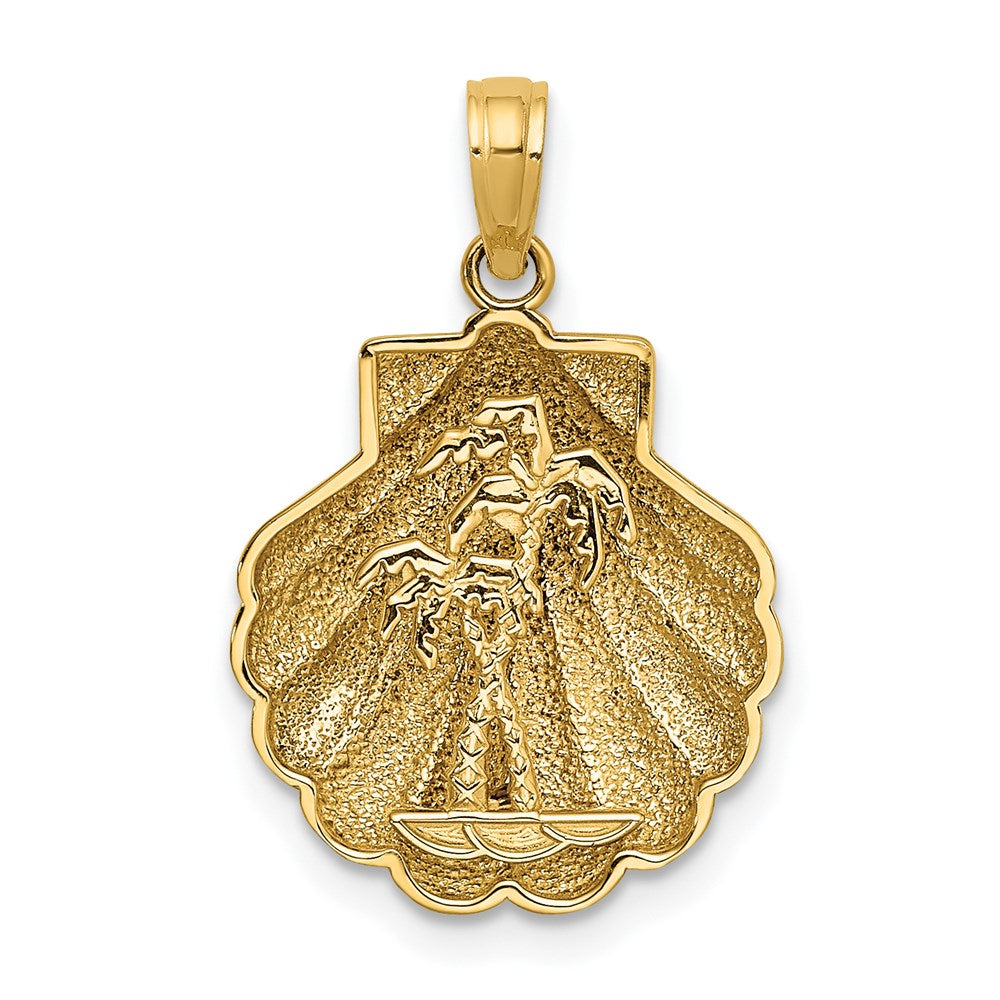 14K Gelbgold wendbarer Palmen-in-Muschel-Charm