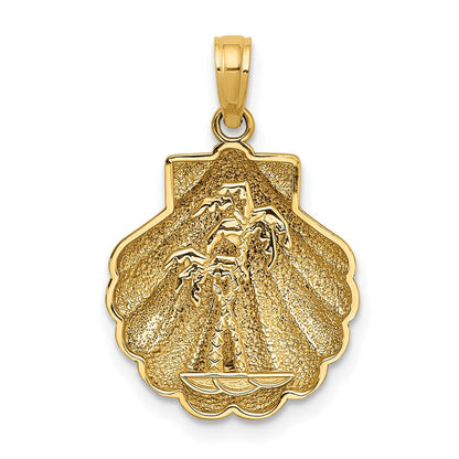 14K Gelbgold wendbarer Palmen-in-Muschel-Charm