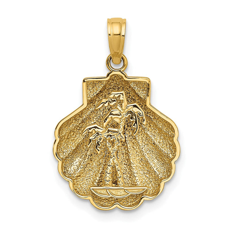 14K Gelbgold wendbarer Palmen-in-Muschel-Charm