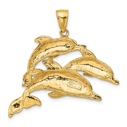 14K Gelbgold 2-D Drei-Delfine-Charm