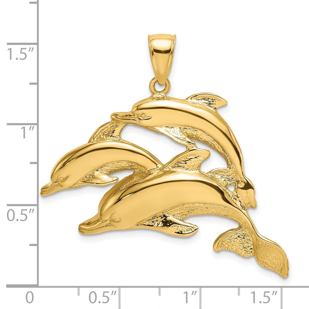 14K Gelbgold 2-D Drei-Delfine-Charm