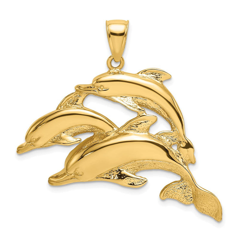 14K Gelbgold 2-D Drei-Delfine-Charm