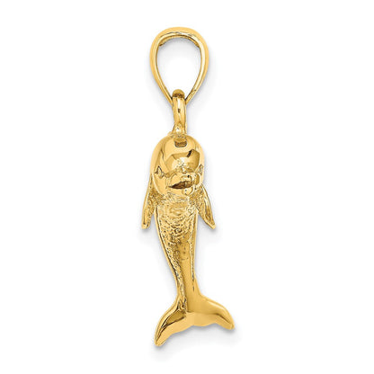 585 Gelbgold Charm springender Delfin, 3-D poliert und strukturiert
