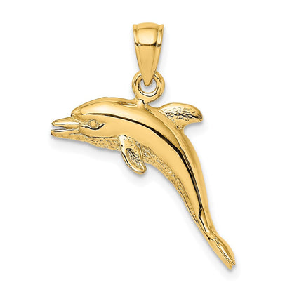 585 Gelbgold Charm springender Delfin, 3-D poliert und strukturiert