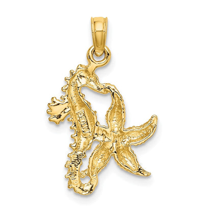 14K Gelbgold Seestern und Seepferdchen Charm