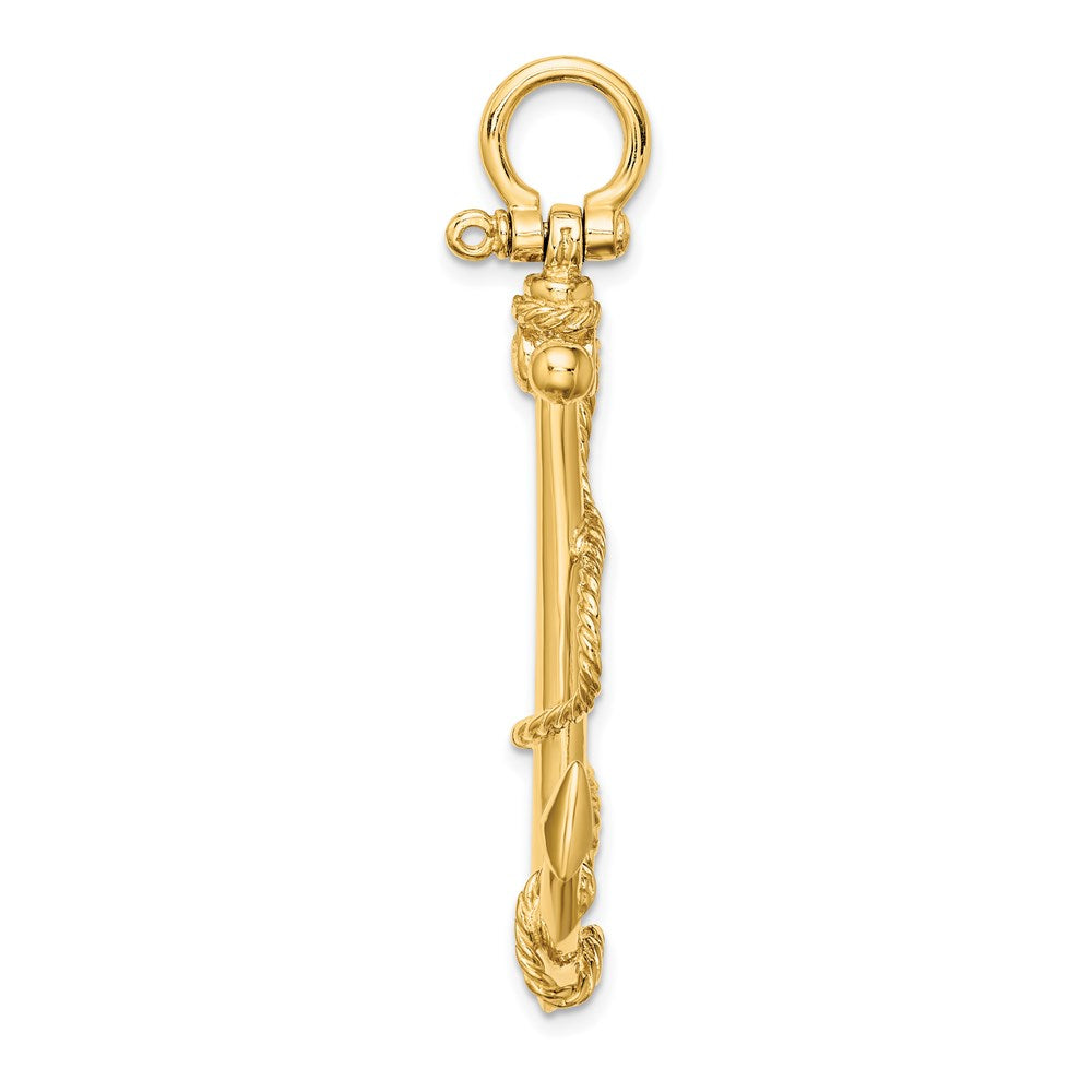 14K Gelbgold 3-D großer Anker-Charm mit Seil