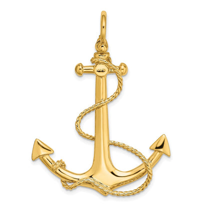 14K Gelbgold 3-D großer Anker-Charm mit Seil