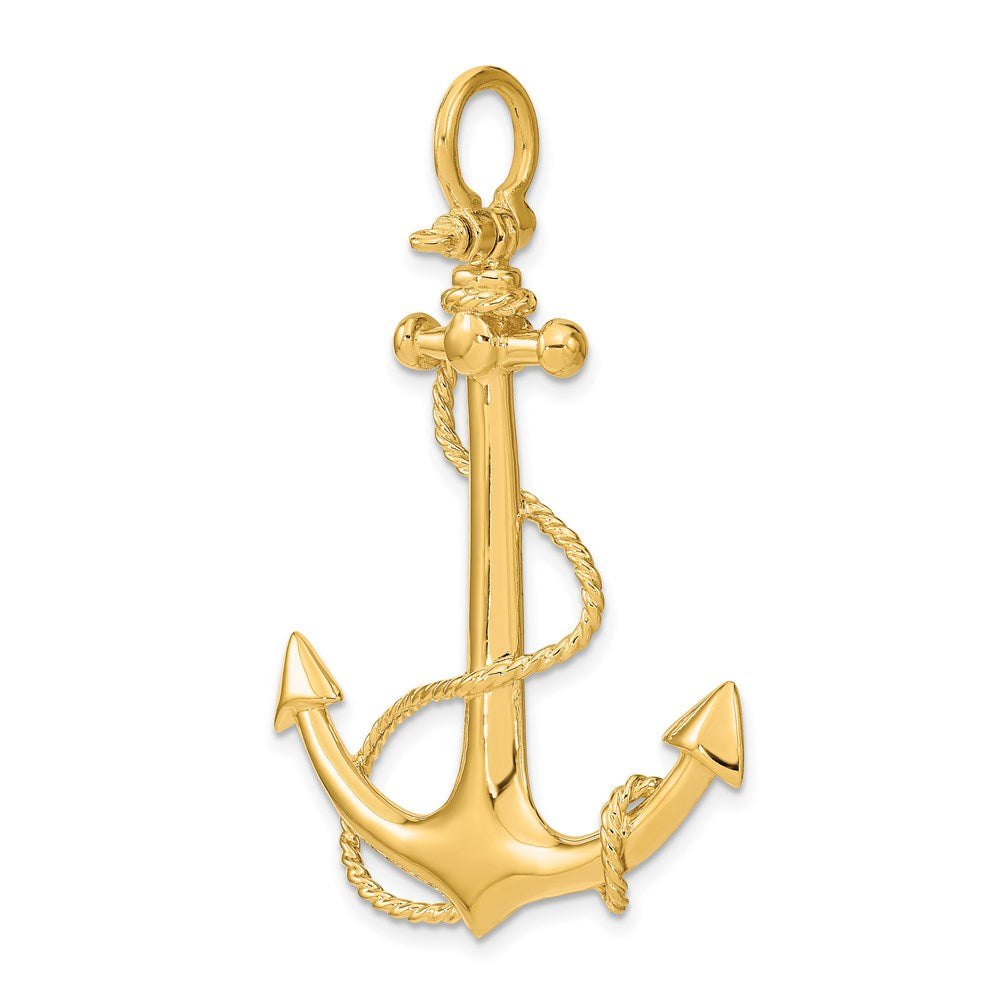 14K Gelbgold 3-D großer Anker-Charm mit Seil