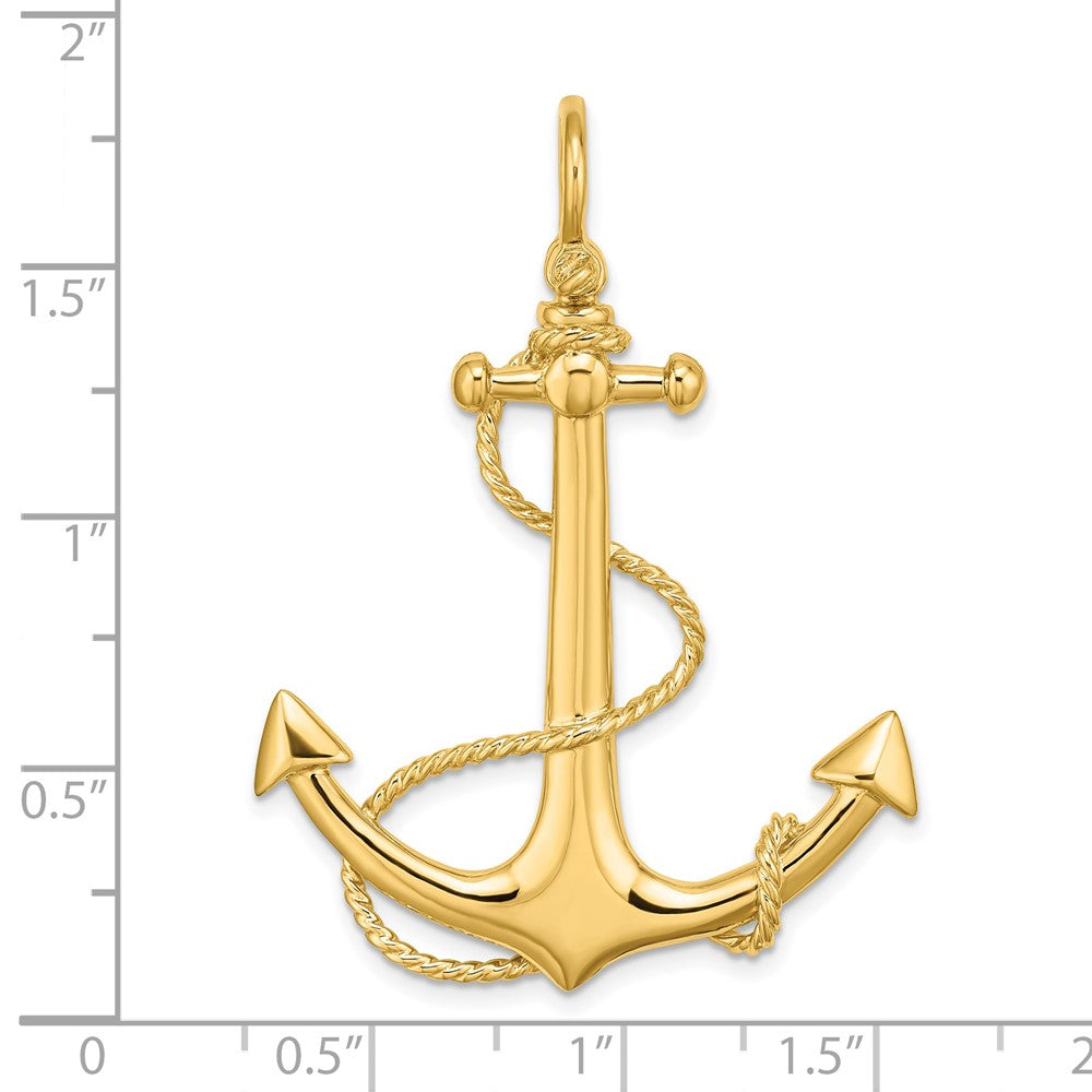 14K Gelbgold 3-D großer Anker-Charm mit Seil