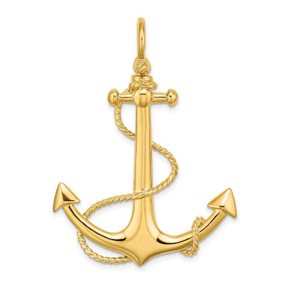 14K Gelbgold 3-D großer Anker-Charm mit Seil