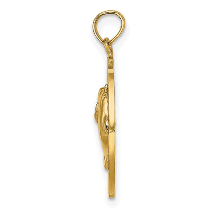 14K Gelbgold Rund-Charm „St. Thomas" mit Delfinen