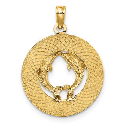 14K Gelbgold Rund-Charm „St. Thomas" mit Delfinen