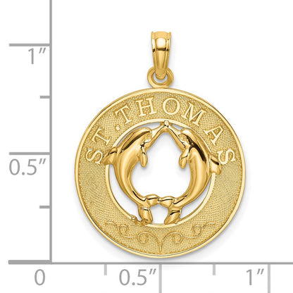 14K Gelbgold Rund-Charm „St. Thomas" mit Delfinen