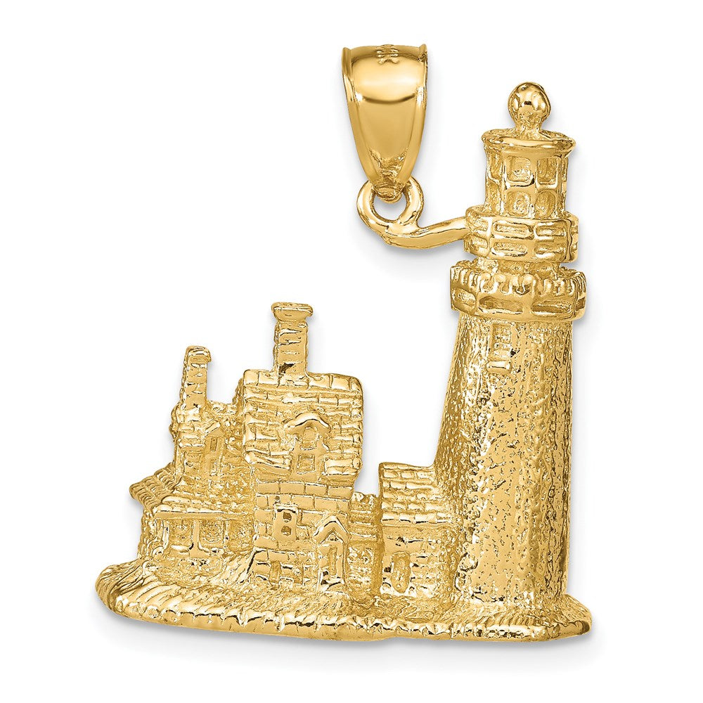 14K Gelbgold 3D-Anhänger „Cape Cod Leuchtturm“