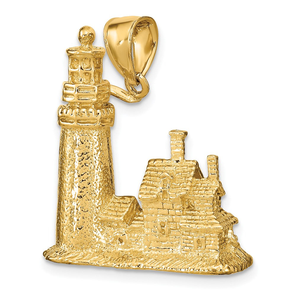 14K Gelbgold 3D-Anhänger „Cape Cod Leuchtturm“