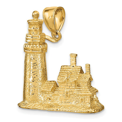 14K Gelbgold 3D-Anhänger „Cape Cod Leuchtturm“