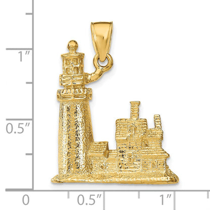 14K Gelbgold 3D-Anhänger „Cape Cod Leuchtturm“