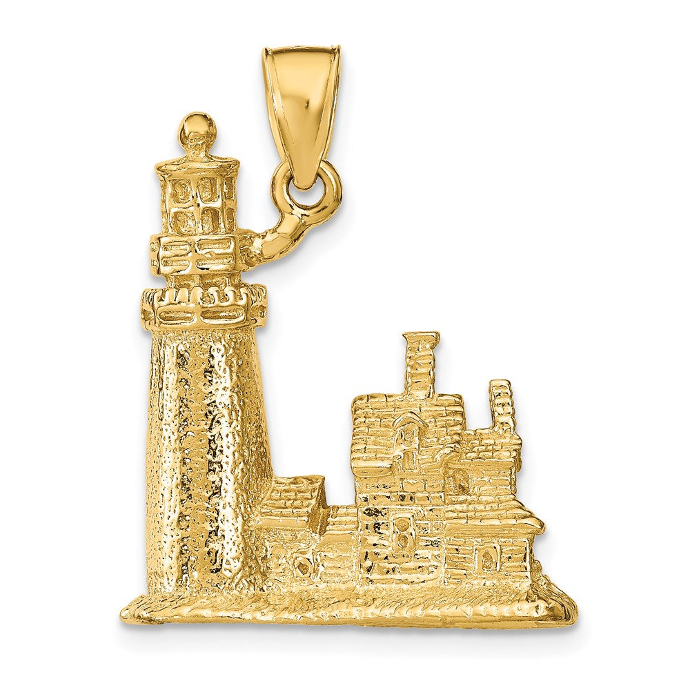 14K Gelbgold 3D-Anhänger „Cape Cod Leuchtturm“