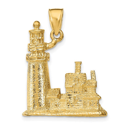 14K Gelbgold 3D-Anhänger „Cape Cod Leuchtturm“
