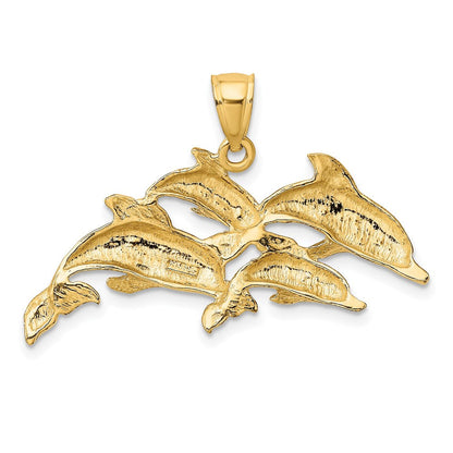 14K Gelbgold Charm "Vier schwimmende Delfine" poliert