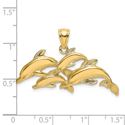 14K Gelbgold Charm "Vier schwimmende Delfine" poliert