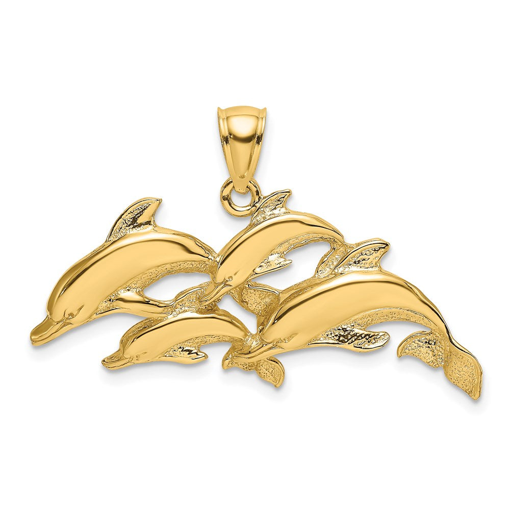 14K Gelbgold Charm "Vier schwimmende Delfine" poliert