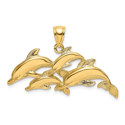 14K Gelbgold Charm "Vier schwimmende Delfine" poliert