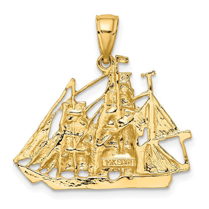 14K Gelbgold 2-D Polierter Segelschiff-Charm