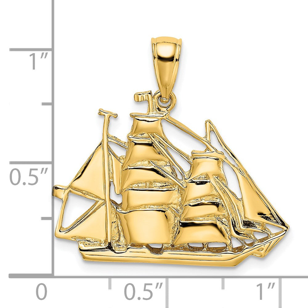 14K Gelbgold 2-D Polierter Segelschiff-Charm