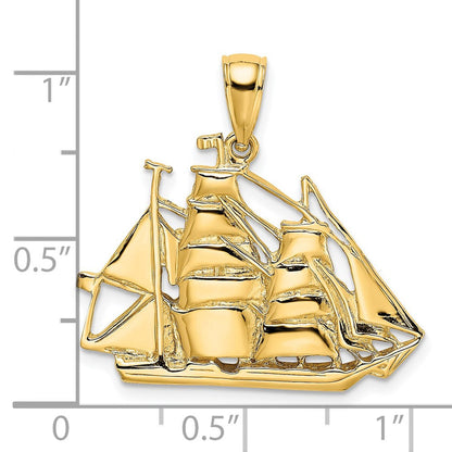 14K Gelbgold 2-D Polierter Segelschiff-Charm