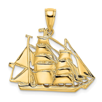 14K Gelbgold 2-D Polierter Segelschiff-Charm