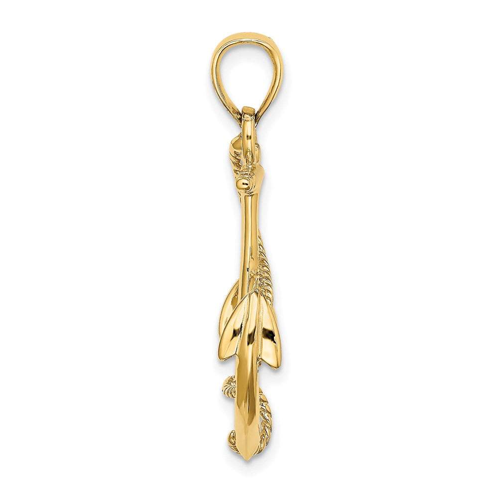 14K Gelbgold 3-D Anker-Charm poliert und texturiert mit Seil