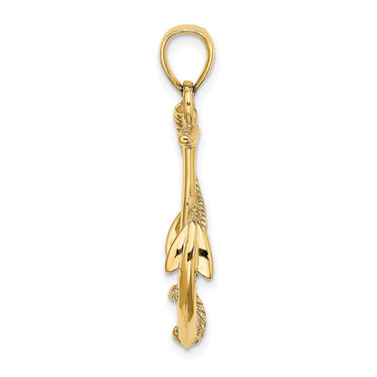 14K Gelbgold 3-D Anker-Charm poliert und texturiert mit Seil