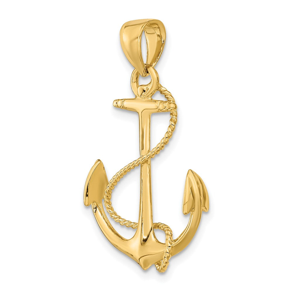 14K Gelbgold 3-D Anker-Charm poliert und texturiert mit Seil