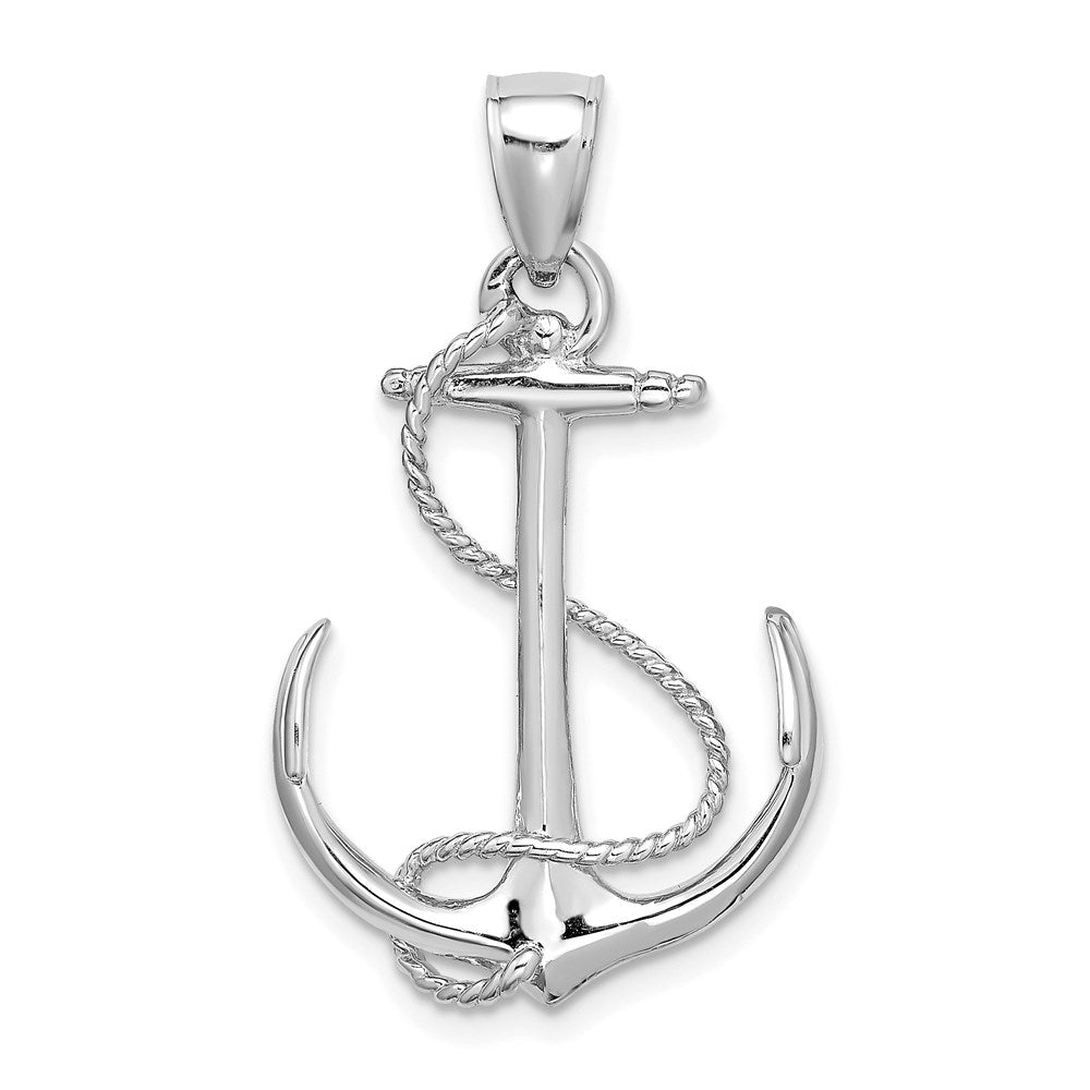 14K Weißgold 3-D polierter und strukturierter Anker-Charm mit Seil