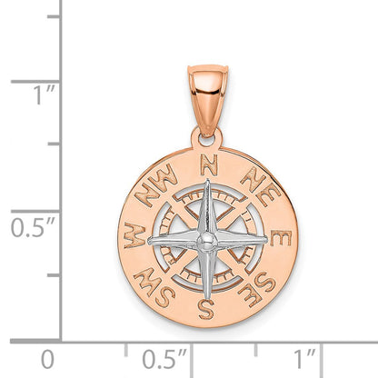14K Weiß-/Roségold Mittelgroßer Nautischer Kompass-Anhänger aus Rosé- und Weißgold