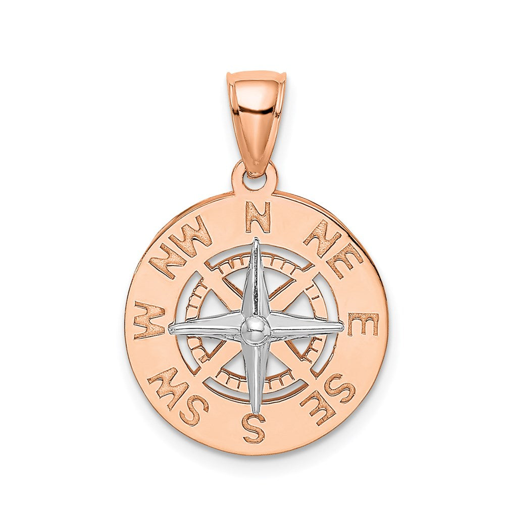 14K Weiß-/Roségold Mittelgroßer Nautischer Kompass-Anhänger aus Rosé- und Weißgold