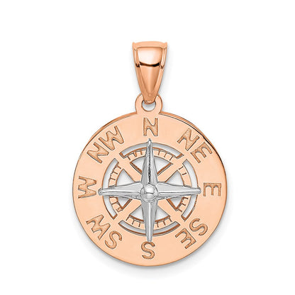 14K Weiß-/Roségold Mittelgroßer Nautischer Kompass-Anhänger aus Rosé- und Weißgold