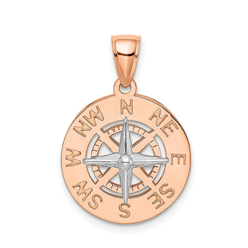 14K Weiß-/Roségold Mittelgroßer Nautischer Kompass-Anhänger aus Rosé- und Weißgold