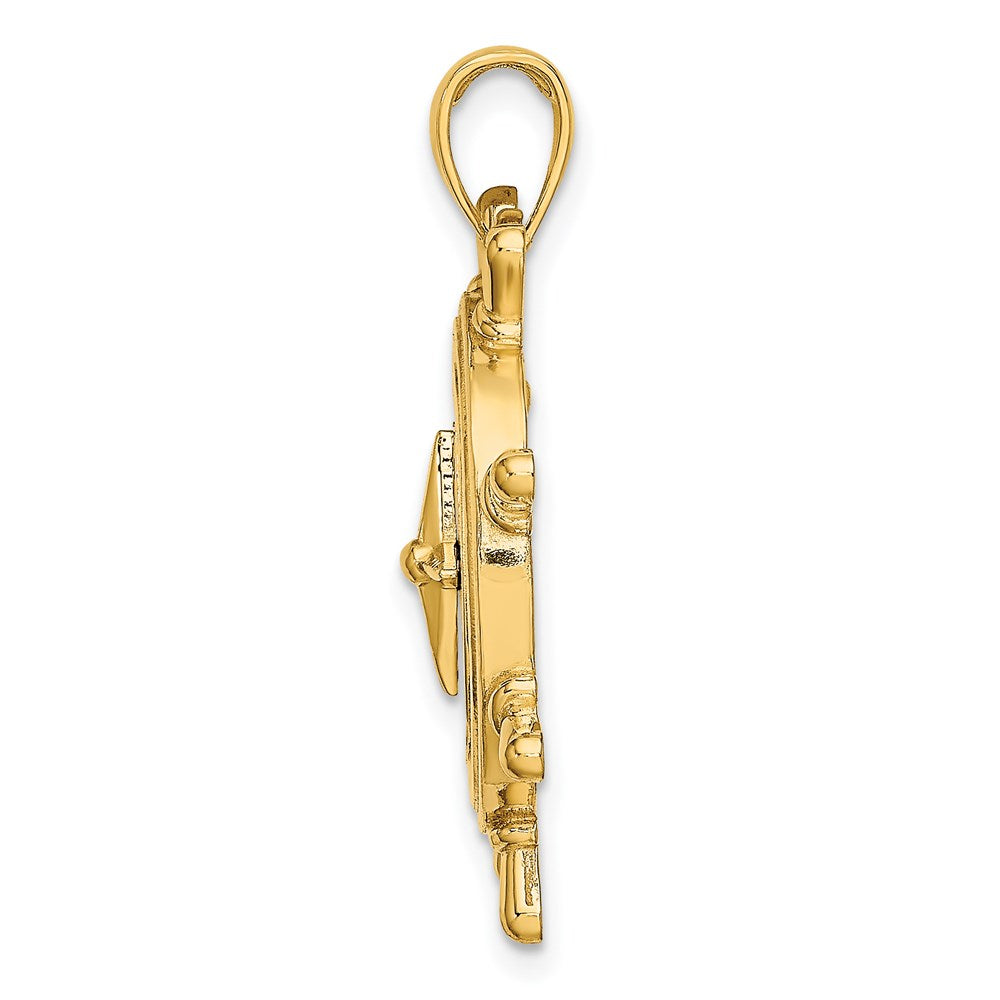 14K Gelbgold Schiffsrad-Anhänger mit Nautikkompass-Charm