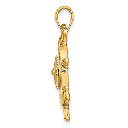 14K Gelbgold Schiffsrad-Anhänger mit Nautikkompass-Charm