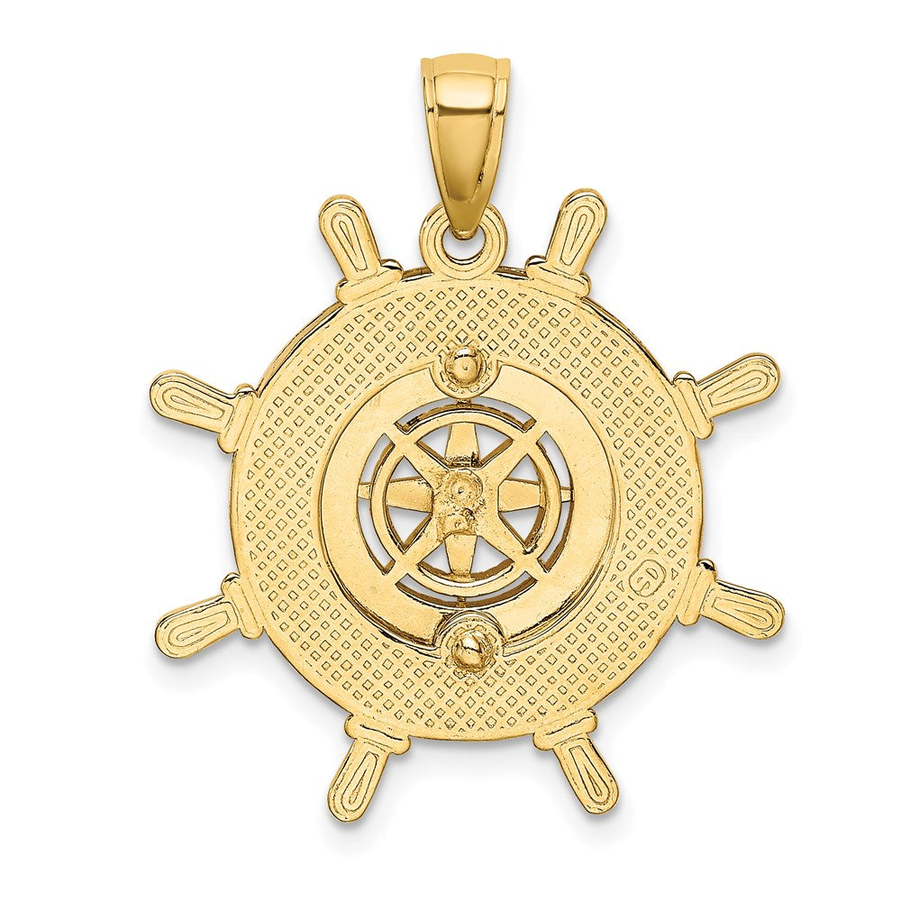 14K Gelbgold Schiffsrad-Anhänger mit Nautikkompass-Charm