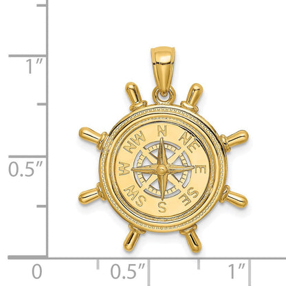 14K Gelbgold Schiffsrad-Anhänger mit Nautikkompass-Charm