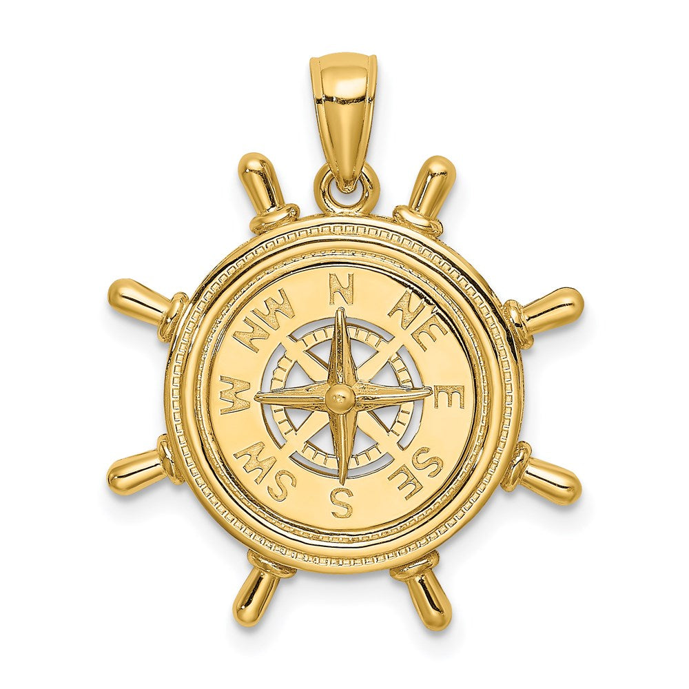 14K Gelbgold Schiffsrad-Anhänger mit Nautikkompass-Charm