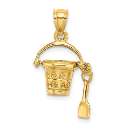 14K Gelbgold 3D "NAGS HEAD" Eimer-Charm mit Schaufel