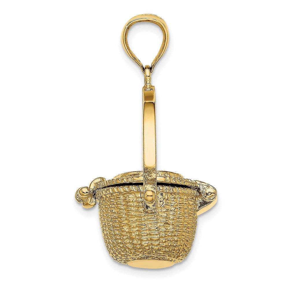 14 Karat Gelbgold Nantucket-Korb-Charm 3D mit beweglichem Deckel